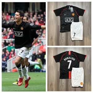 Cristiano Ronaldo #7 Manchester United 2007-08 Away RETRO Kids Soccer Jersey Kit